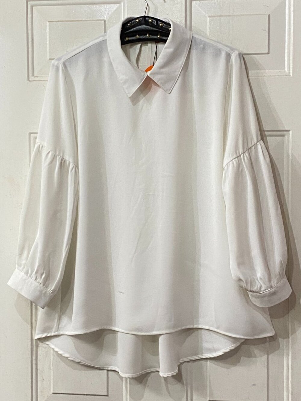 WT Patrizia Luca Milano Sz M-L White Hi-Low Blouse Tunic Balloon Sleeve